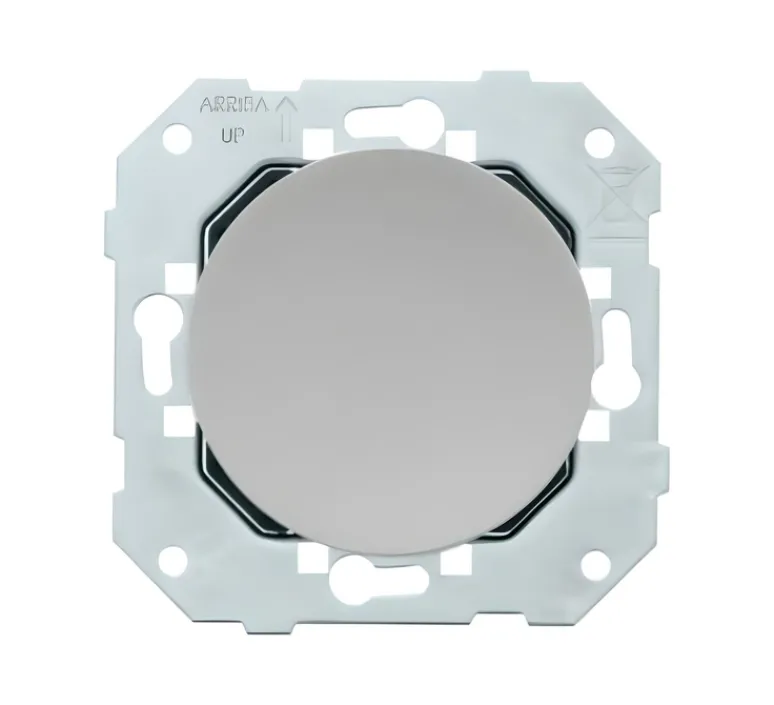 Prise*Fontini Mécanisme, DOM, Simple, Obturateur x1, gris, aluminium, L7,1cm, H7,1cm -