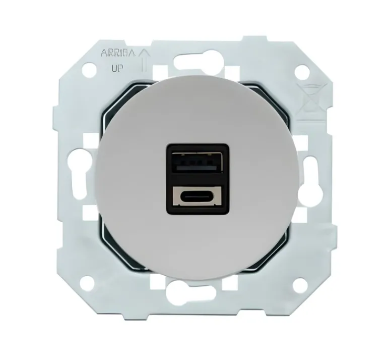 Prise*Fontini Mécanisme, DOM, Simple, Prise-USB A/C x1, Aluminium, L7,1cm, H7,1cm -