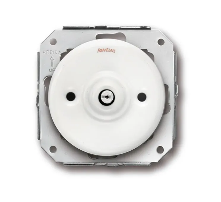 Mécanisme, Garby Colonial, Simple, Poussoir rotatif x1, Porcelaine blanc, L7,2cm, H6,4cm - Fontini