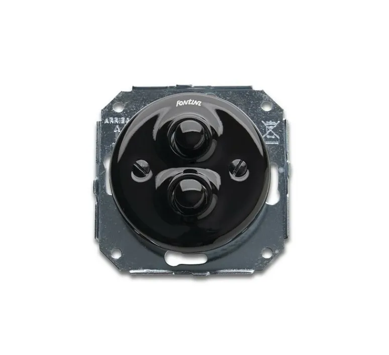 Interrupteur*Fontini Mécanisme, Garby Colonial, Simple, Poussoir x2, Porcelaine noir, L10cm, H10cm -