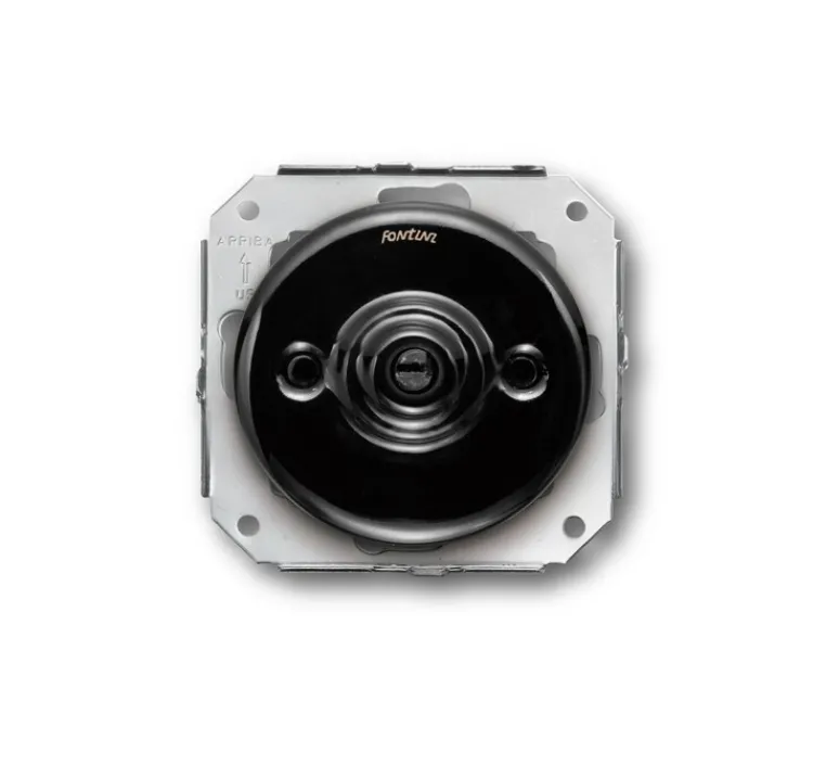 Interrupteur*Fontini Mécanisme, Garby Colonial, Simple, Va-et-vient x1, Porcelaine Noir, L7,2cm, H6,4cm -
