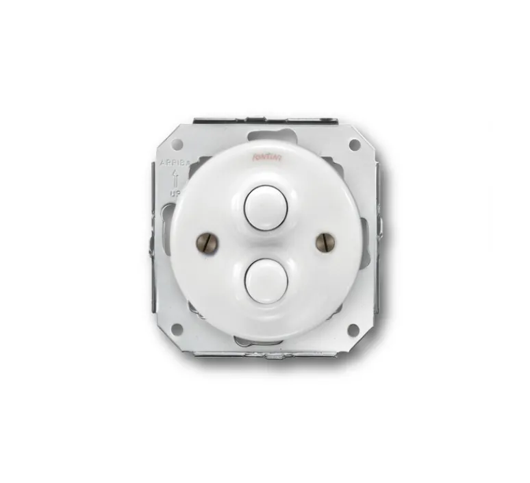 Interrupteur*Fontini Mécanisme, Garby Colonial, Simple, Poussoir x2, Porcelaine Blanc, L7,2cm, H6,4cm -