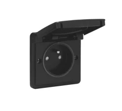 Prise*Niko Mécanisme, Hydro, Simple, Noir, Prise-2P+T étanche x1, L7,2cm, H7,2cm -