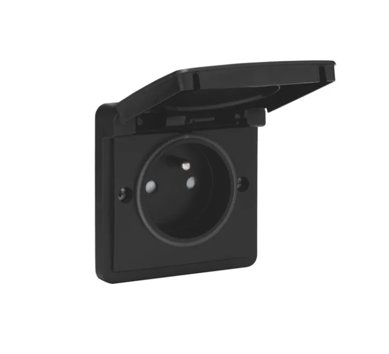 Prise*Niko Mécanisme, Hydro, Simple, Noir, Prise-2P+T étanche x1, L7,2cm, H7,2cm -