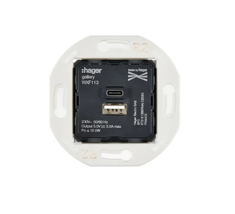 Prise*Modelec Mécanisme, Iris, Simple, Prise-USB A/C x1, L7,5cm, H7,5cm -