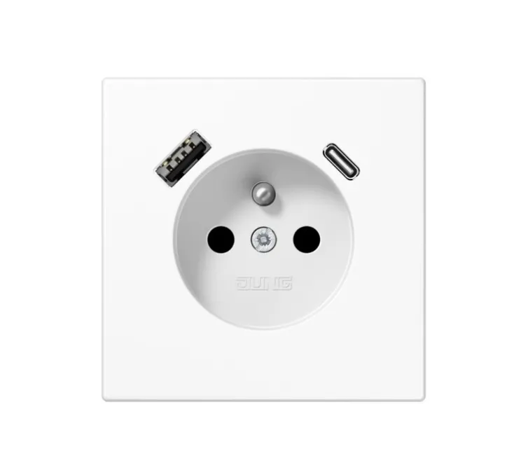 Mécanisme, LS 990, Simple, Blanc brillant, Prise-2P+T x1, Prise-USB A x1, Prise-USB C x1, L8,5cm, H6,7cm - Jung
