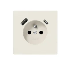 Prise*Jung Mécanisme, LS 990, Simple, Ivoire, Prise-2P+T x1, Prise-USB A x1, Prise-USB C x1, L7cm, H7cm -