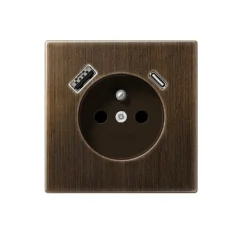 Prise*Jung Mécanisme, LS 990, Simple, Laiton ancien, Prise-2P+T x1, Prise-USB A x1, Prise-USB C x1, L7cm, H7cm -