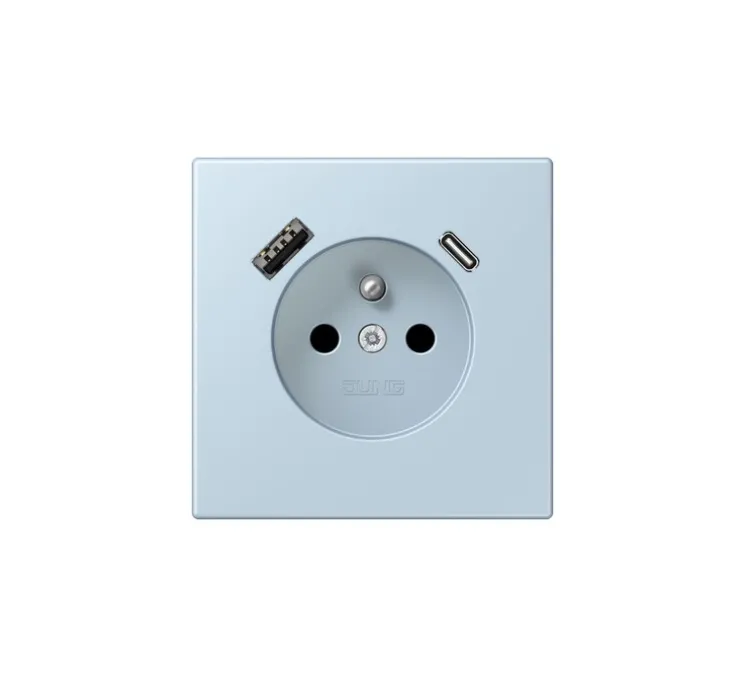 Mécanisme, LS 990, Simple, Le Corbusier Outremer clair 32022, Prise-2P+T x1, Prise-USB A/C x1, L7,5cm, H7,5cm - Jung