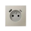 Prise*Jung Mécanisme, LS 990, Simple, Métal Inox, Prise-2P+T x1, Prise-USB A/C x1, L7cm, H7cm -