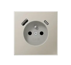 Prise*Jung Mécanisme, LS 990, Simple, Métal Inox, Prise-2P+T x1, Prise-USB A/C x1, L7cm, H7cm -