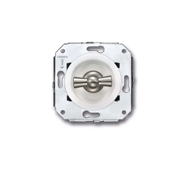 Interrupteur*Fontini Mécanisme, Venezia, Simple, Va-et-vient x1, Nickel satiné et blanc, L9cm, H9cm -