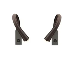 Pack duo, 2 appliques, Flexiled 40, avec interrupteur, bronze brossé, simili cuir marron, LED, 2700K, 400lm, L4,6cm, H40cm - Contardi