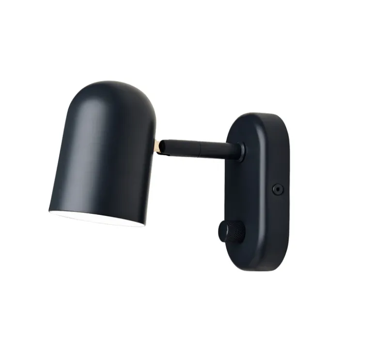 Applique*Studio Gazelles Editions Panneau simple, Wallwood, droit, chêne + applique Buddy, noir, pour tête de lit, L40cm, H120cm - chêne et noir