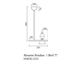 Plafonnier & Spot*Atelier Areti Plafonnier, Alouette 1 Bird "T", , L32cm, H60cm - noir