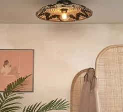 Plafonnier, Andros, noir, naturel, Ø45cm, H8cm - Good&Mojo