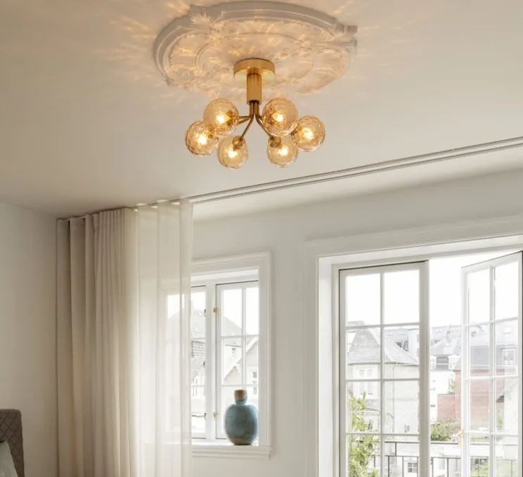 Plafonnier, Apiales 6, Laiton, verre transparent, L50cm, H29cm - Nuura