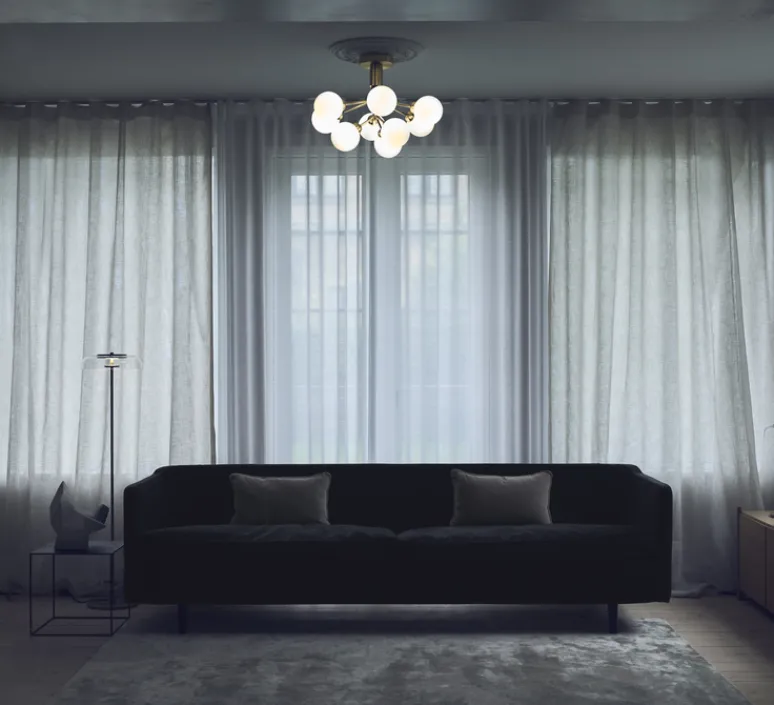 Plafonnier & Spot*Nuura Plafonnier, Apiales 9, , Ø59,5cm, H39,9cm - laiton brossé, verre opalin