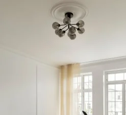 Plafonnier & Spot*Nuura Plafonnier, Apiales 9, transparent, L59,5cm, H39,9cm - noir satin, verre