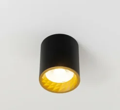 Plafonnier & Spot*DARK Plafonnier, Atsji Box, , IP44, LED, 2700k, 1000 lm, Ø9,2cm, H10,2cm - noir, laiton