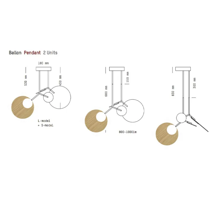 Plafonnier, Ballon Pendant U2, noir et noyer, LED, 3000K, 1000lm, Ø78cm, H53cm - TUNTO