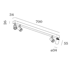 Plafonnier, Ceno 4.0, noir et or, LED, 2700K, 4x440lm, L70cm, H8,1cm - Wever&Ducré