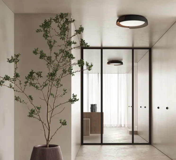 Plafonnier, DALA, gris foncé, bois, LED, dim, 2700k, 4200 lm, Ø58cm, H11cm - KDLN