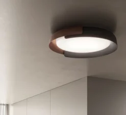 Plafonnier & Spot*KDLN Plafonnier, DALA, , LED, dim, 2700k, 4200 lm, Ø58cm, H11cm - gris foncé, bois