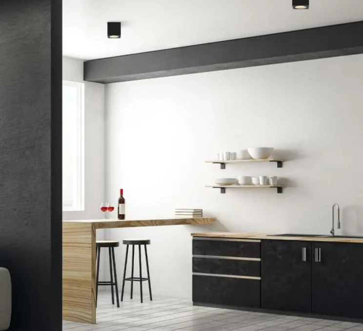 Plafonnier de salle de bain, Kos Square II, noir, IP65, Ø8,5cm, H8,5cm - Astro Lighting