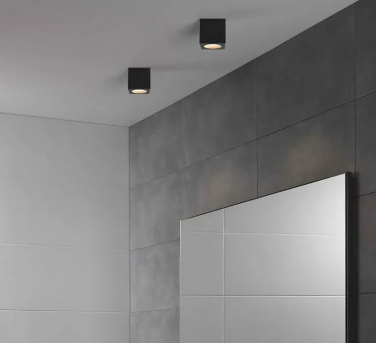 Plafonnier de salle de bain, Kos Square II, noir, IP65, Ø8,5cm, H8,5cm - Astro Lighting