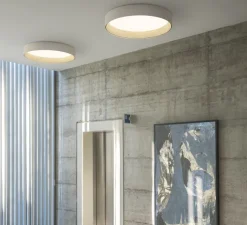 Plafonnier & Spot*Vibia Plafonnier, Duo Petra 4872, , LED, dim, 2700K, 3967 lm, Ø78cm, H12cm - blanc, chêne