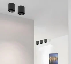 Plafonnier & Spot*Doxis Plafonnier, FlatLED T1 (Lens) Surface Mounted, mat, LED, 2700K, 1335lm, Ø12cm, H12,3cm - noir