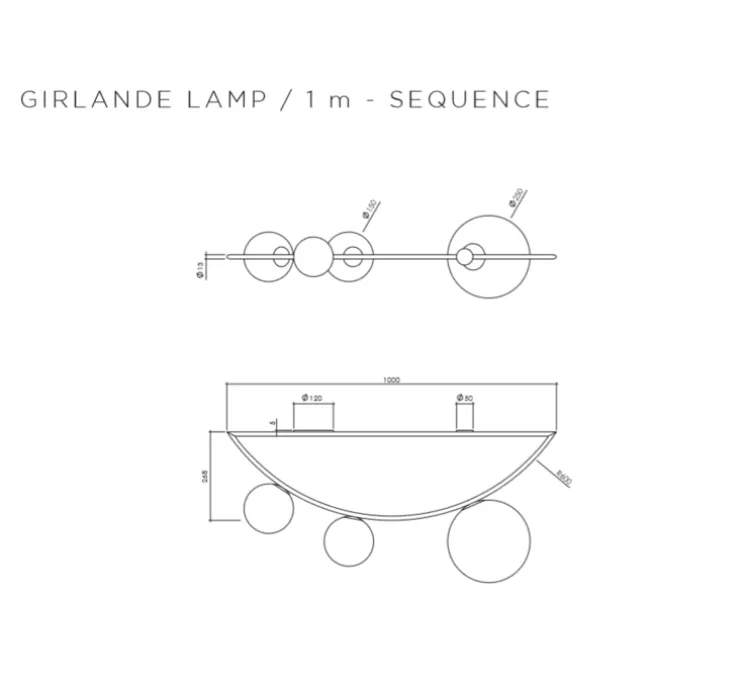 Plafonnier, Girlande Sequence, laiton, L100cm, H26,8cm - Atelier Areti