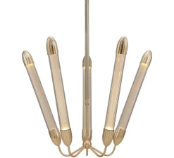 Plafonnier, Lemon squeeze penta long, laiton, verre opalin, Ø85,6cm, H99-154cm - Umage