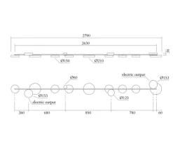 Plafonnier & Spot*Atelier Areti Plafonnier, Line, Globes and Discs 320, , LED, 2700K, lm, L279cm, H3,8cm - laiton brossé