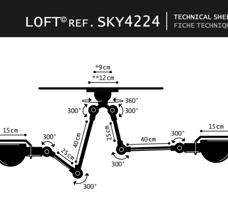 Plafonnier & Spot*Jieldé Plafonnier, Loft SKY4224, , L30cm, H80cm - noir