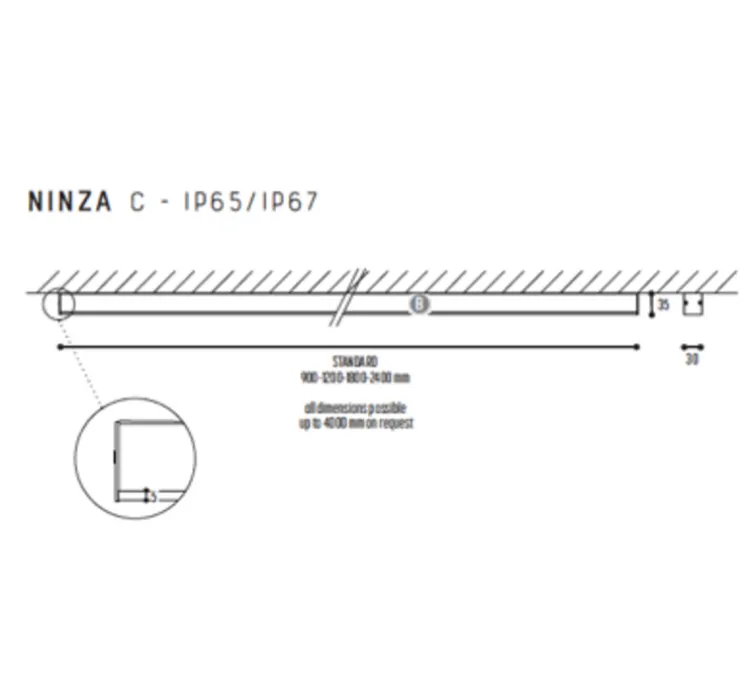 Plafonnier, Ninza C, noir, LED, 2700K, 660 lm ,IP65, L120cm, H3,5cm - Dark