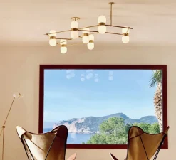 Plafonnier & Spot*Contain Plafonnier, Nuvol, 7 globes, , globe opalin, L146cm, H53cm - laiton brossé