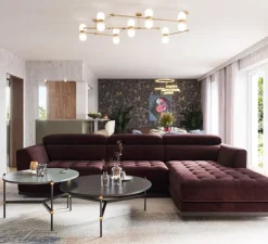 Plafonnier & Spot*Contain Plafonnier, Nuvol, 7 globes, , globe opalin, L146cm, H53cm - laiton brossé