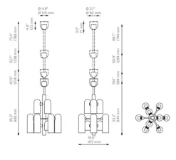 Plafonnier, Odyssey 12, laiton, Ø47,2cm, H84,4cm - Schwung