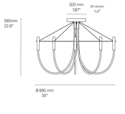 Plafonnier, Paradoxe 5L, laiton satiné, LED, dim, 2700K, 2850 lm, Ø89cm, H58cm - CVL