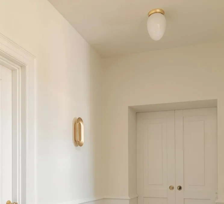 Plafonnier, Rizzatto 171, laiton satiné, opal, IP44, Ø17cm, H24cm - Nuura