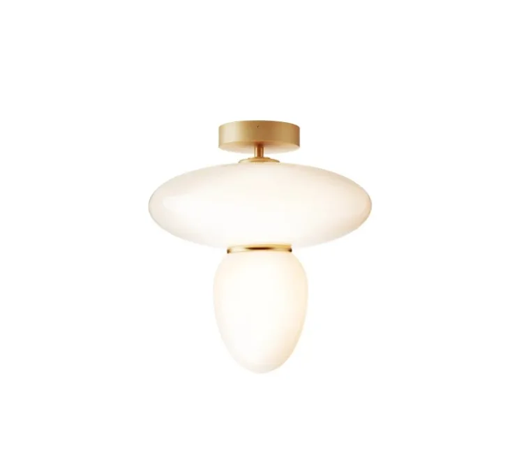 Plafonnier, Rizzatto 42, laiton satiné, opal, Ø40cm, H45cm - Nuura