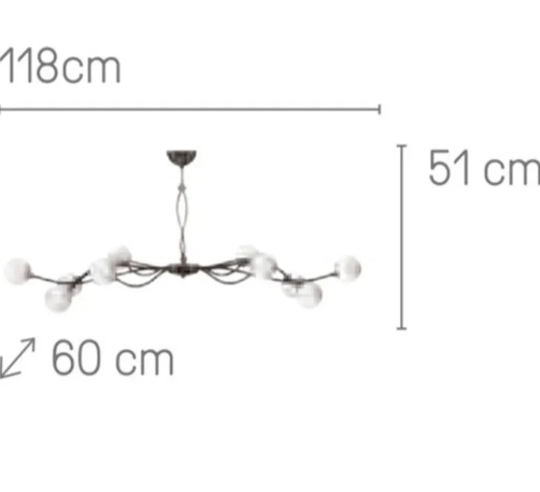 Plafonnier & Spot*Manufacture Plafonnier, Sabia 10L, verrerie S100, , L118cm, H51cm - nickel