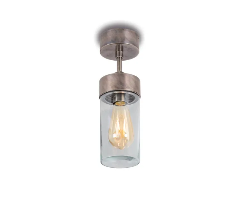 Plafonnier & Spot*Moretti Luce Plafonnier, Silindar 3357, , verre transparent, IP44, Ø10cm, H33,5cm - Antique nickel