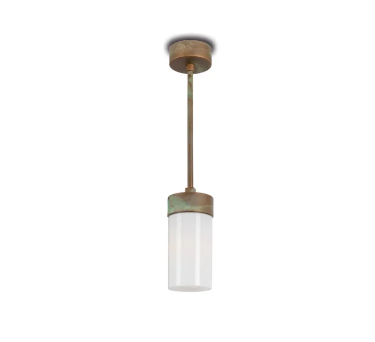 Plafonnier & Spot*Moretti Luce Plafonnier, Silindar 3358, , verre opale, IP44, Ø10cm, H33,5cm - Laiton vieilli