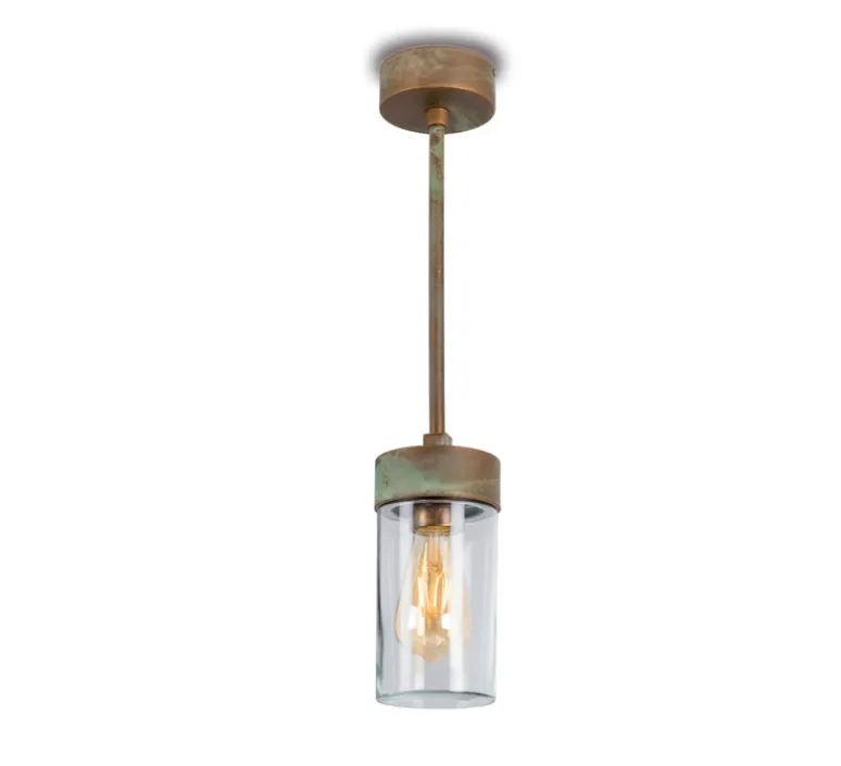 Plafonnier & Spot*Moretti Luce Plafonnier, Silindar 3358, , verre transparent, IP44, Ø10cm, H33,5cm - Laiton vieilli