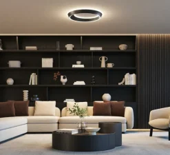 Plafonnier & Spot*Lodes Plafonnier, Tidal 75, , LED, dim, 2700K, 8589 lm, Ø75cm, H6,1cm - noir mat