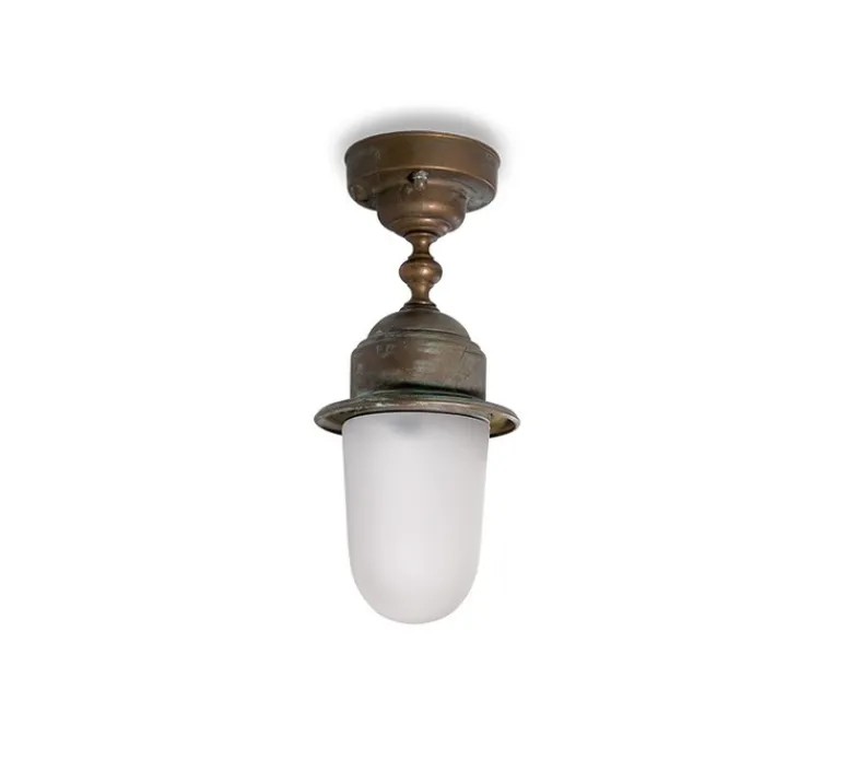 Plafonnier & Spot*Moretti Luce Plafonnier, Torcia 1893, , IP44, Ø14,5cm, H32cm - laiton vieilli, vert de gris
