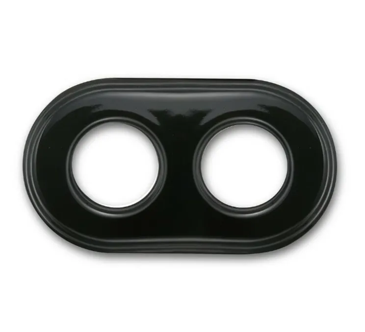 Plaque, Garby Colonial, Garby & Dimbler, Double, Porcelaine noir, Interrupteur et prise, L17,1cm, H10cm - Fontini